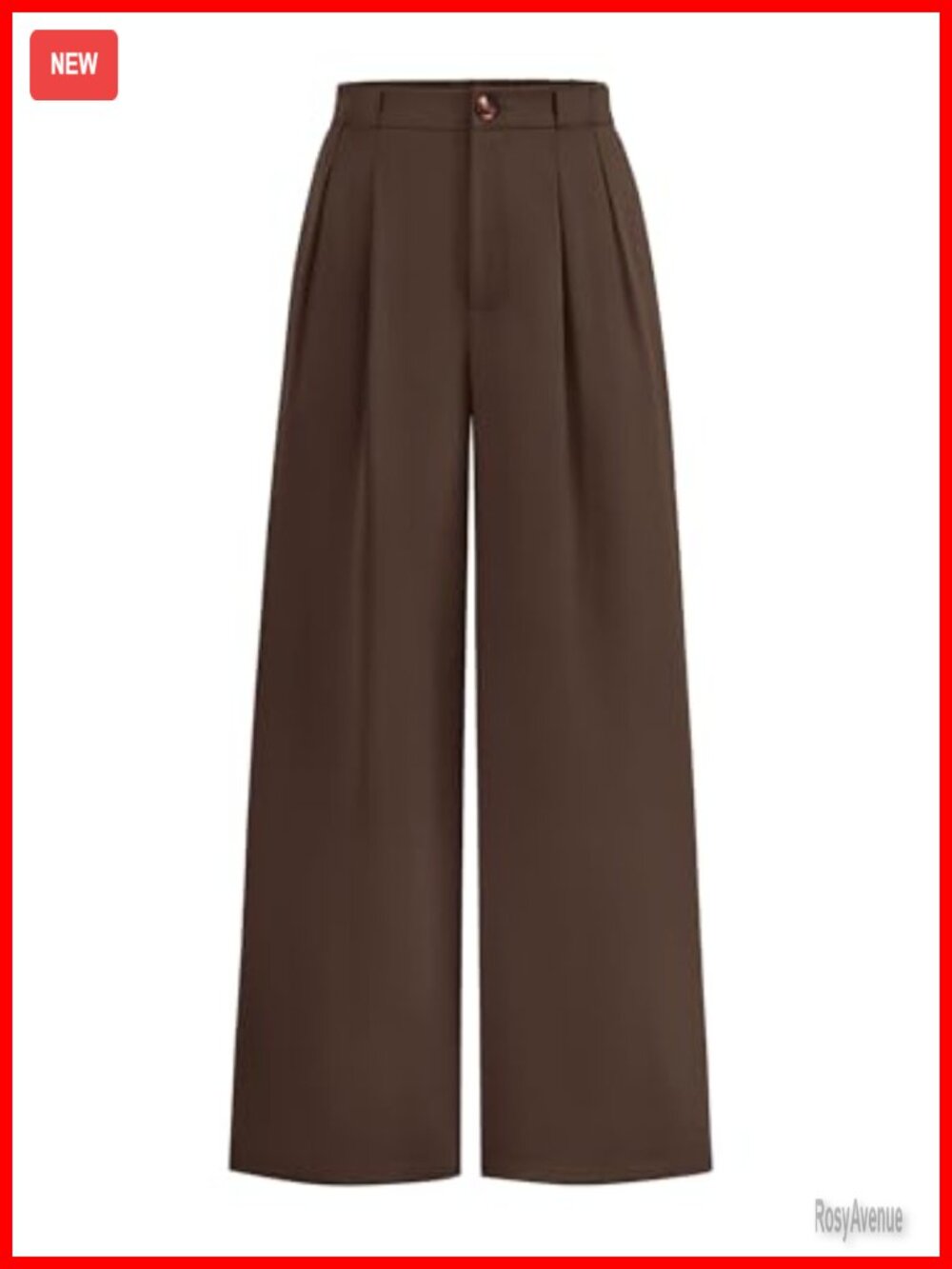 Wide Leg High Waisted Trousers with Button Closure and Pockets